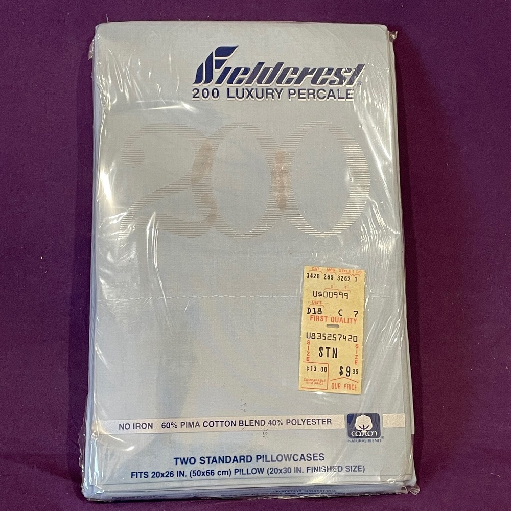 Pair of Fieldcrest VINTAGE Standard Pillowcases - New Old Stock Retro